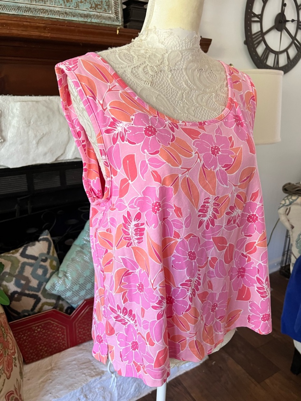 Carole Hochman Heavenly Soft Pink & Orange Floral Tank PJ Top Women’s Size 1X - Picture 2 of 7